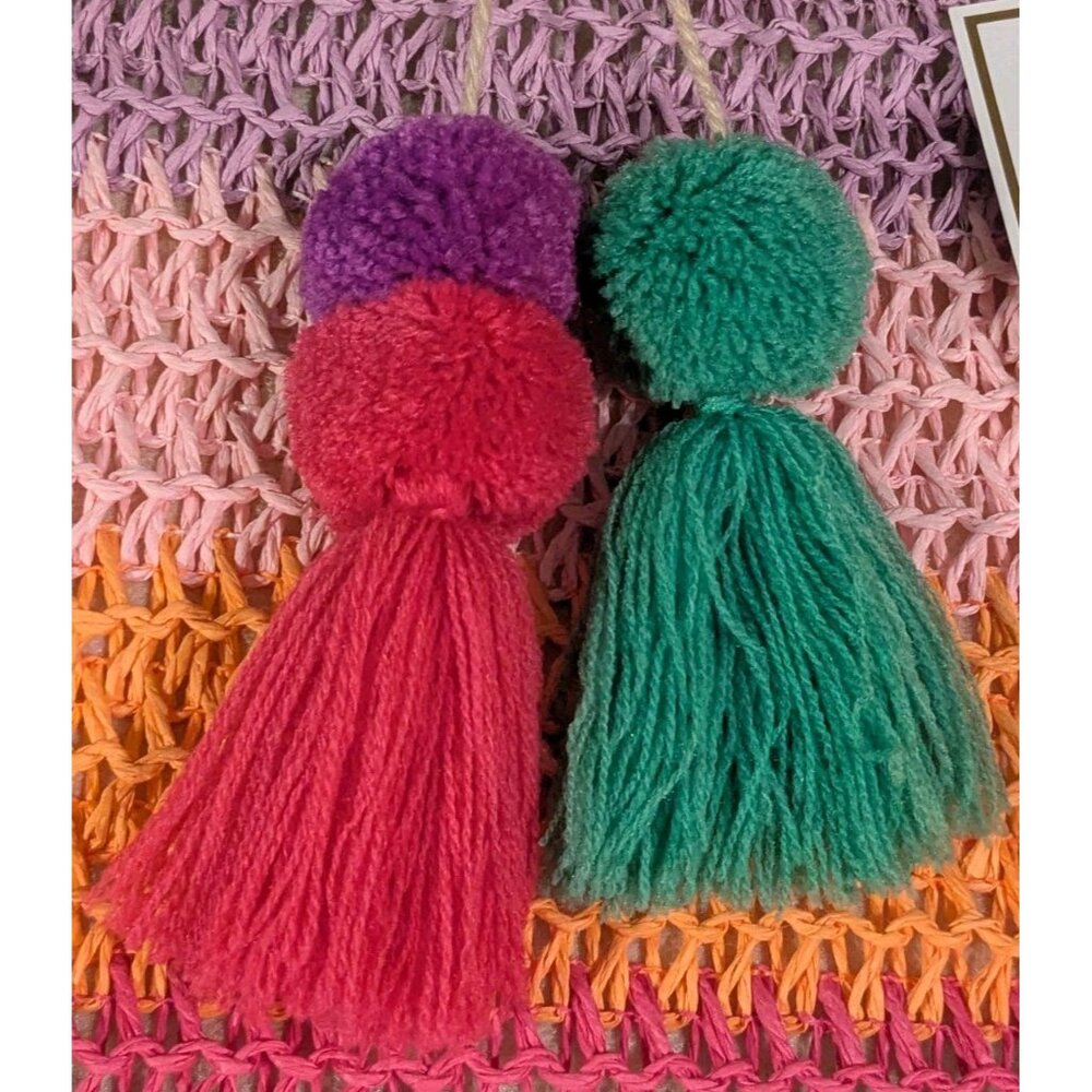 NWT Shiraleah Straw Bag Tote Latoya Sunset Tassels Chicago Paper Rainbow Purse - Picture 3 of 15